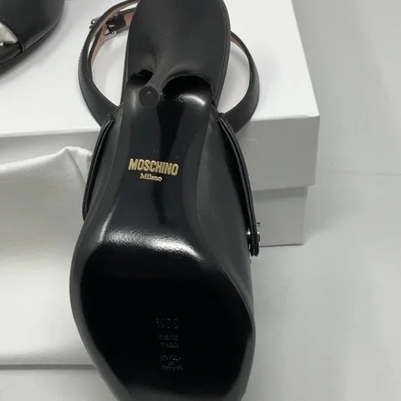 NIB Moschino Couture biker motif black ankle strap sandals, size 8.5 - Picture 7 of 9